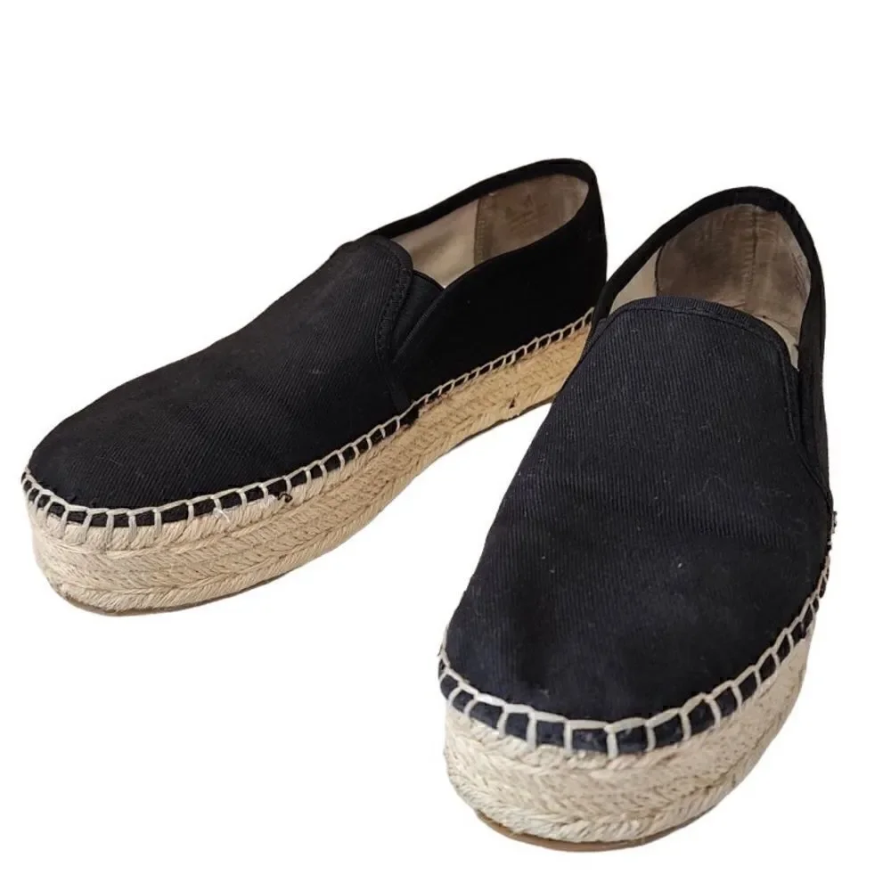 Circus Sam Edelman-Camdyn Black Canvas Rope Platform Espadrille Flats Black, 8.5